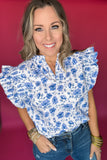 Simply Southern: Blue Buds Ruffled Sleeve Blouse