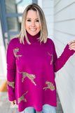 Miss Leopard Mock Neck Sweater - Plum