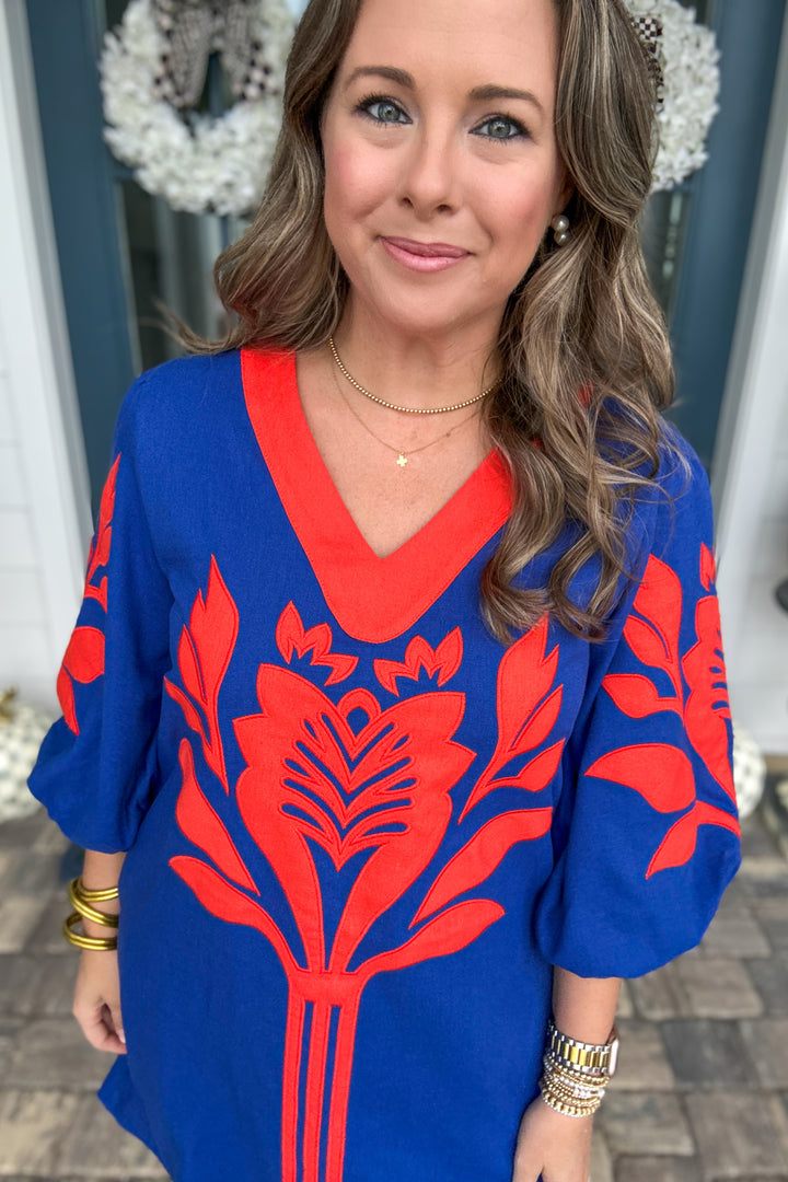 Saturday in Gainesville Appliqué Dress – Royal Blue