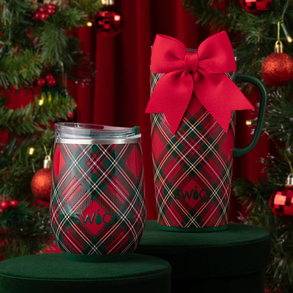 Swig: Christmas Plaid Stemless Wine Cup 12oz