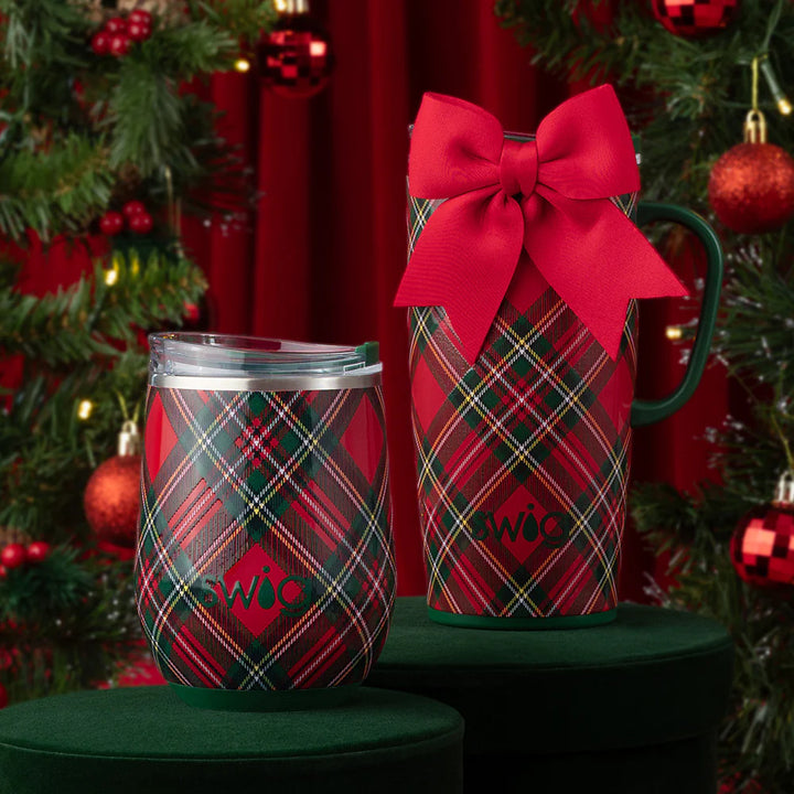 Swig: Christmas Plaid Stemless Wine Cup 12oz
