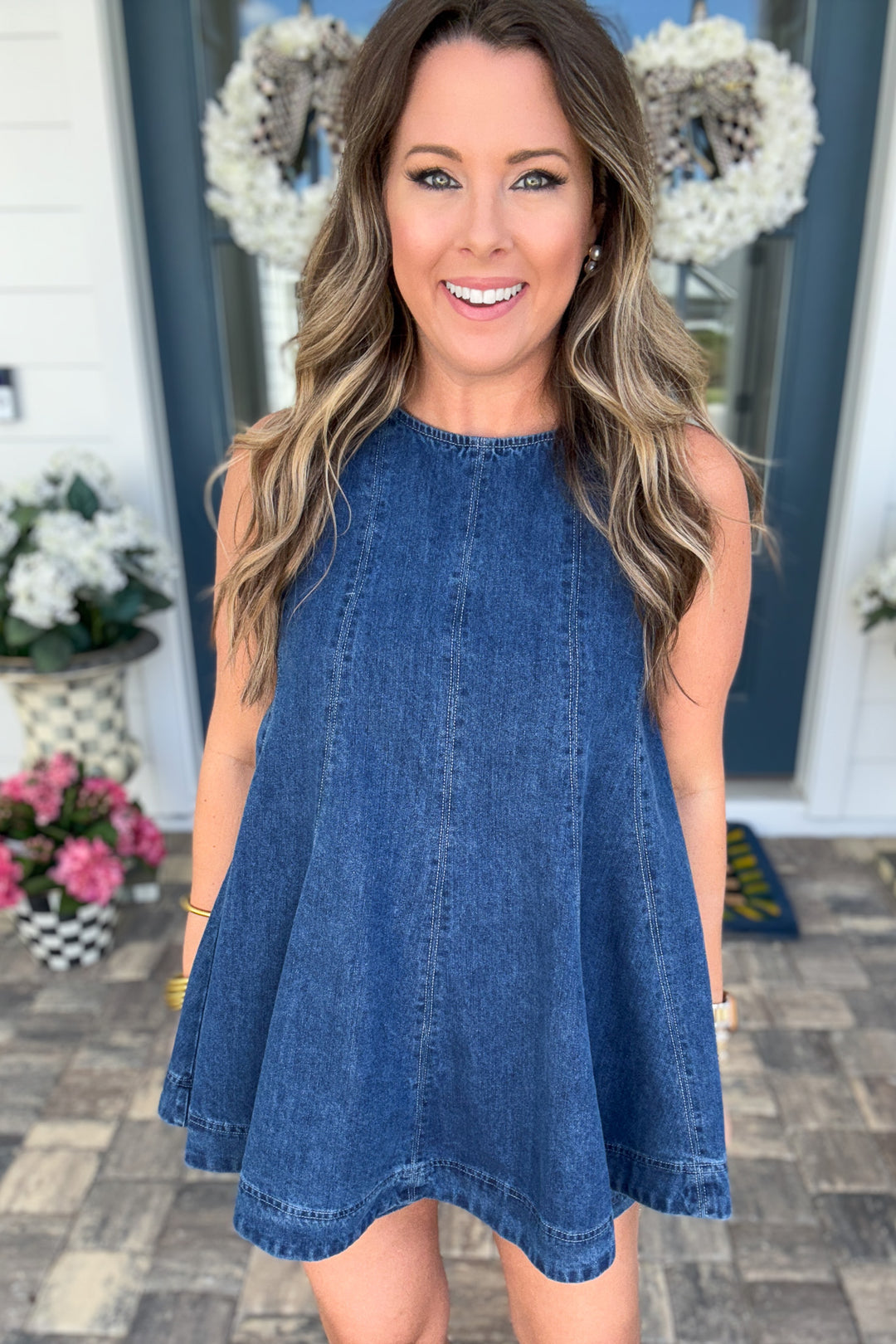 City Girl Sleeveless Flared A-line Denim Top