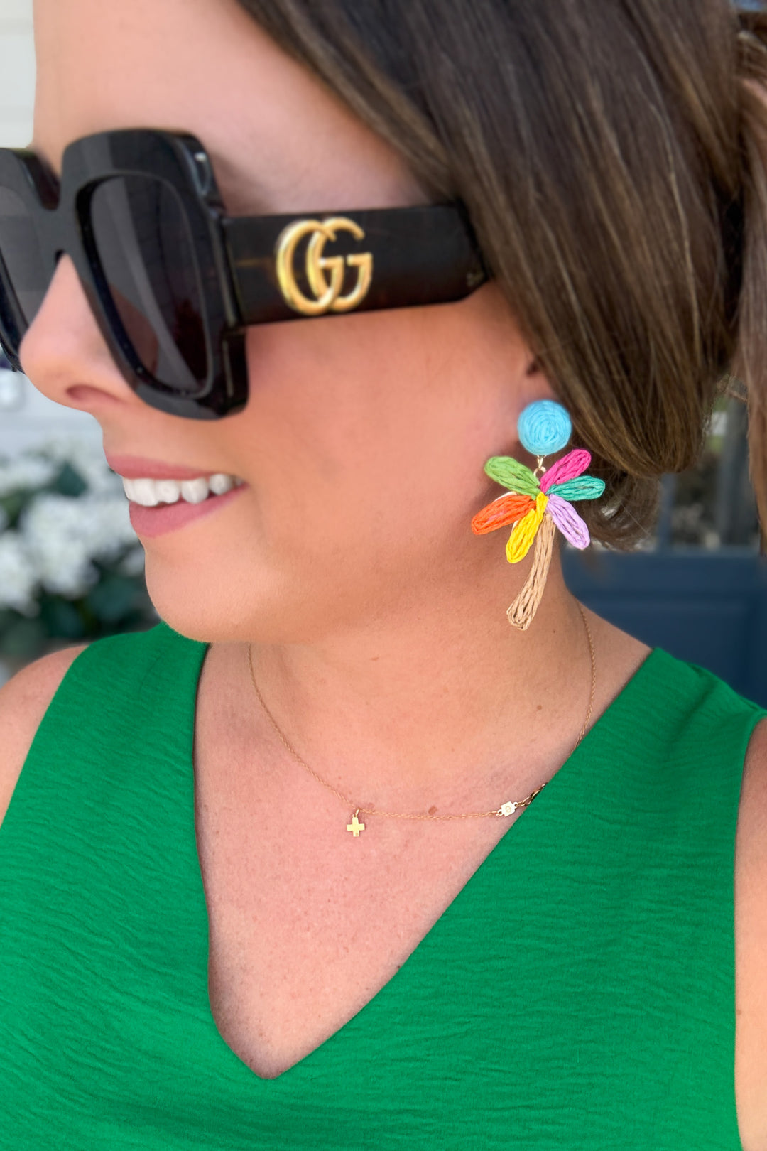 Colorful Raffia Palm Tree Earrings