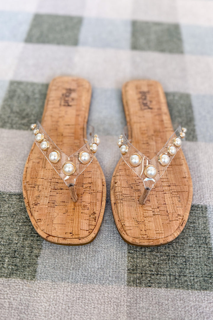 Corky's: Jump In Flip Flop - Clear + Pearl Embellishment