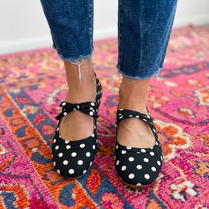 Corkys:  Black White Polka Dots Layover Flats
