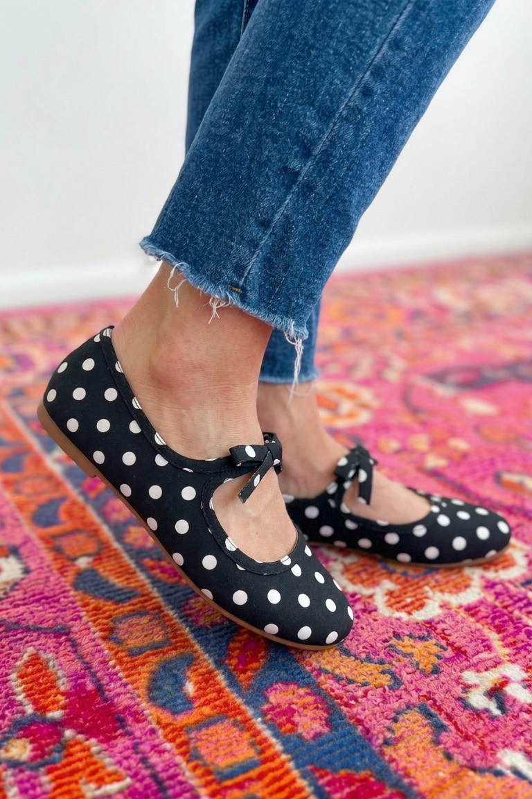 Corkys:  Black White Polka Dots Layover Flats