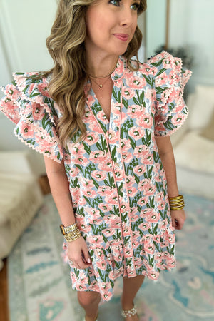 Floral As It Is Ruffle Dress - Apricot Pink