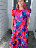 Multicolor Geo Print Midi Dress