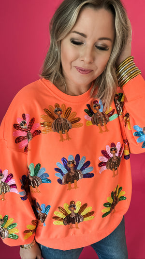 Queen Of Sparkles: NEON ORANGE TURKEY SWEATSHIRT