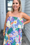 Havana Nights Tropical Strapless Maxi Dress - Blue