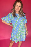 Ikat Shift Dress - Blue