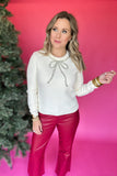 Wishing Rhinestone Bow Sweater - Off White