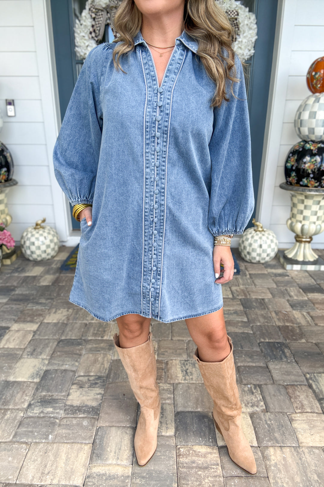 Denim Days Button-Front Mini Dress