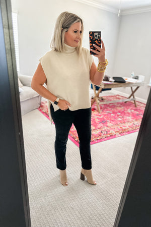Karlie: Sleeveless High Low Turtleneck Sweater - Oatmeal