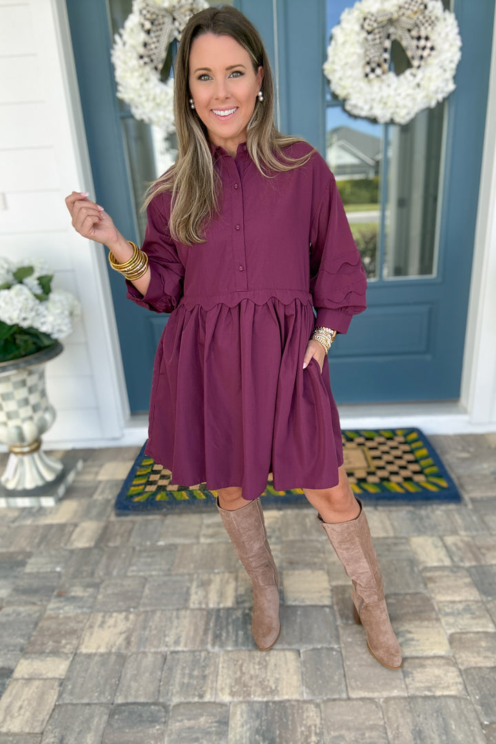 Plum It Goes Scallop Dress