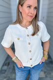 First Lady Cream Button Front Blouse