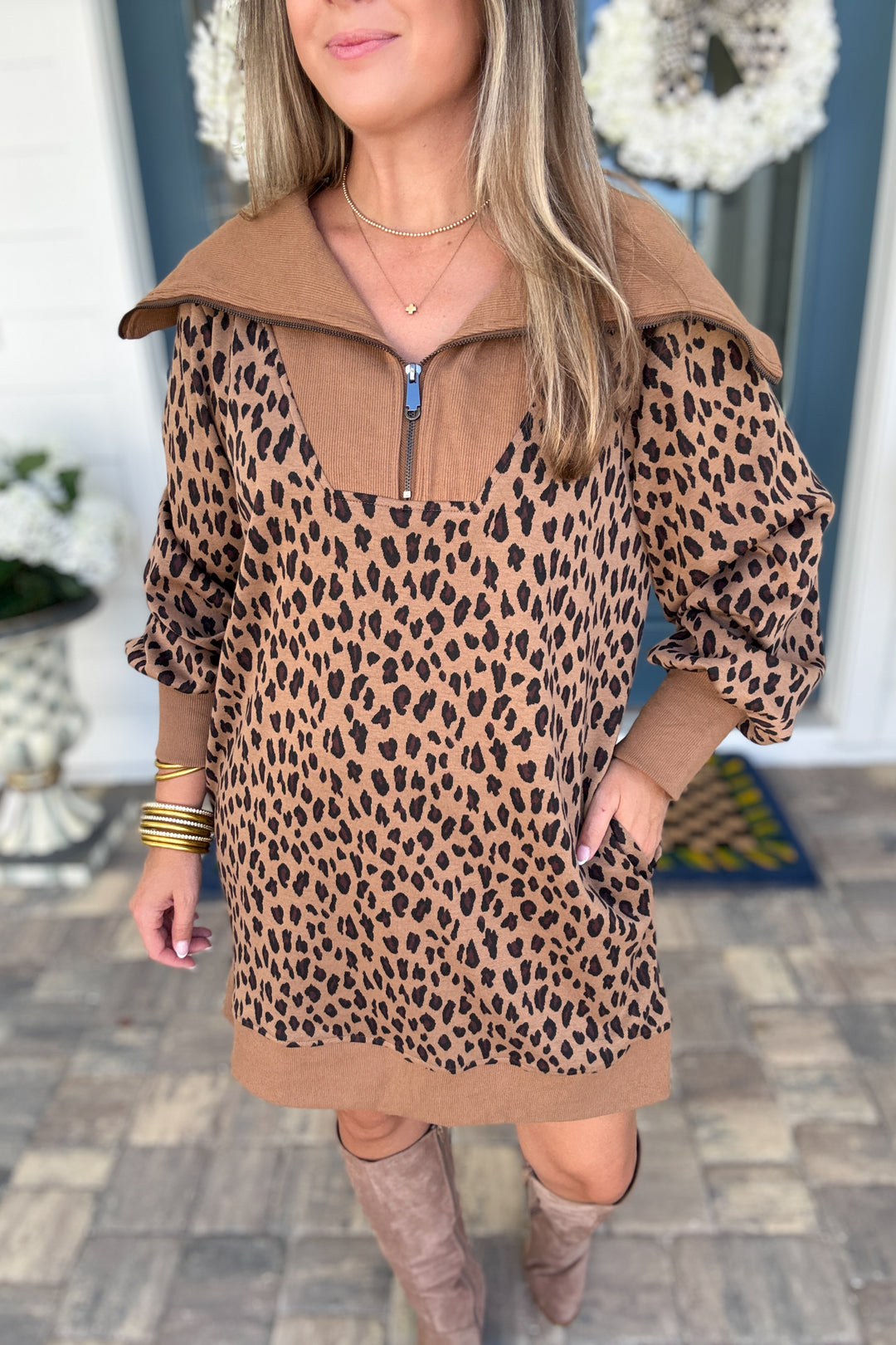 Leopard Shawl Collar Dress