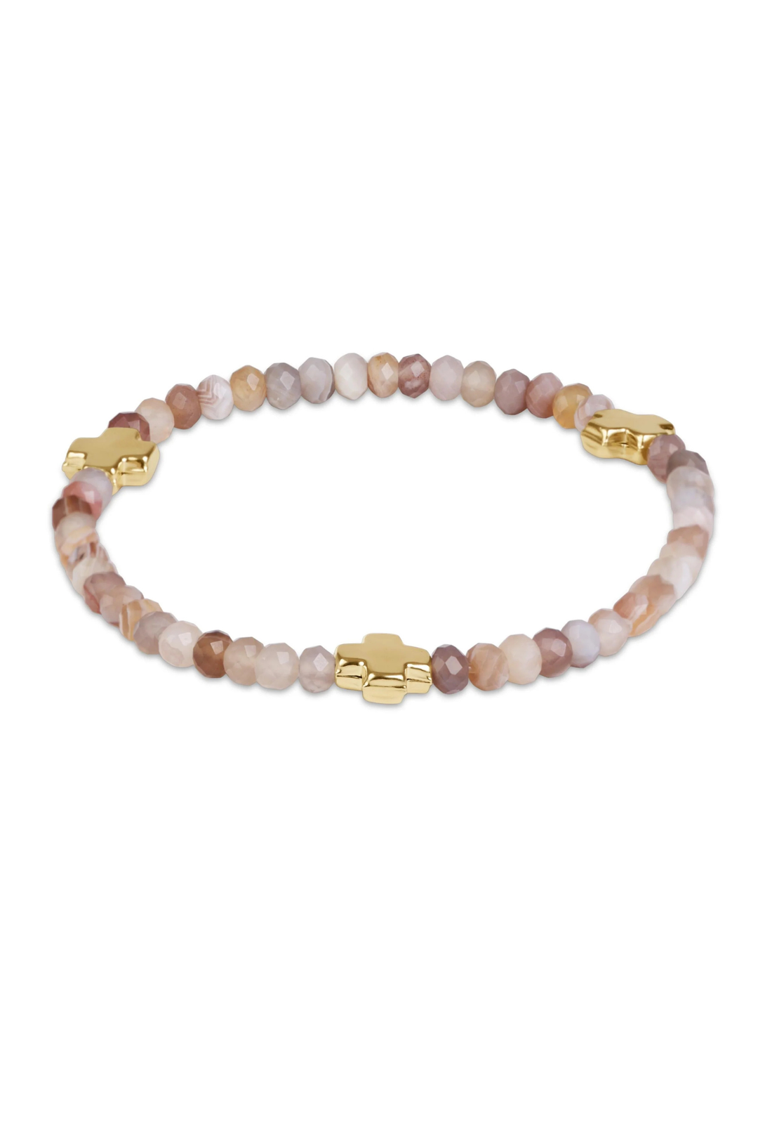 enewton: signature cross gold 4mm gemstone bracelet - botswana agate