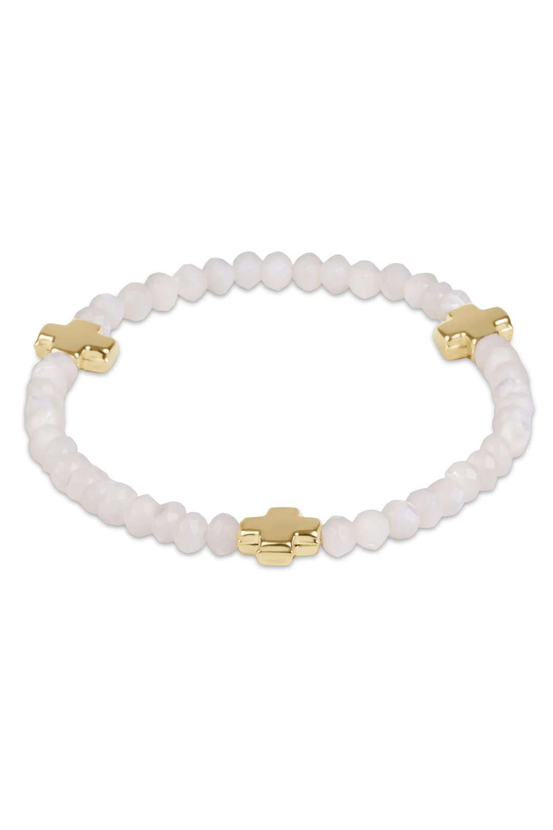 enewton: signature cross gold 4mm gemstone bracelet - mother of pearl