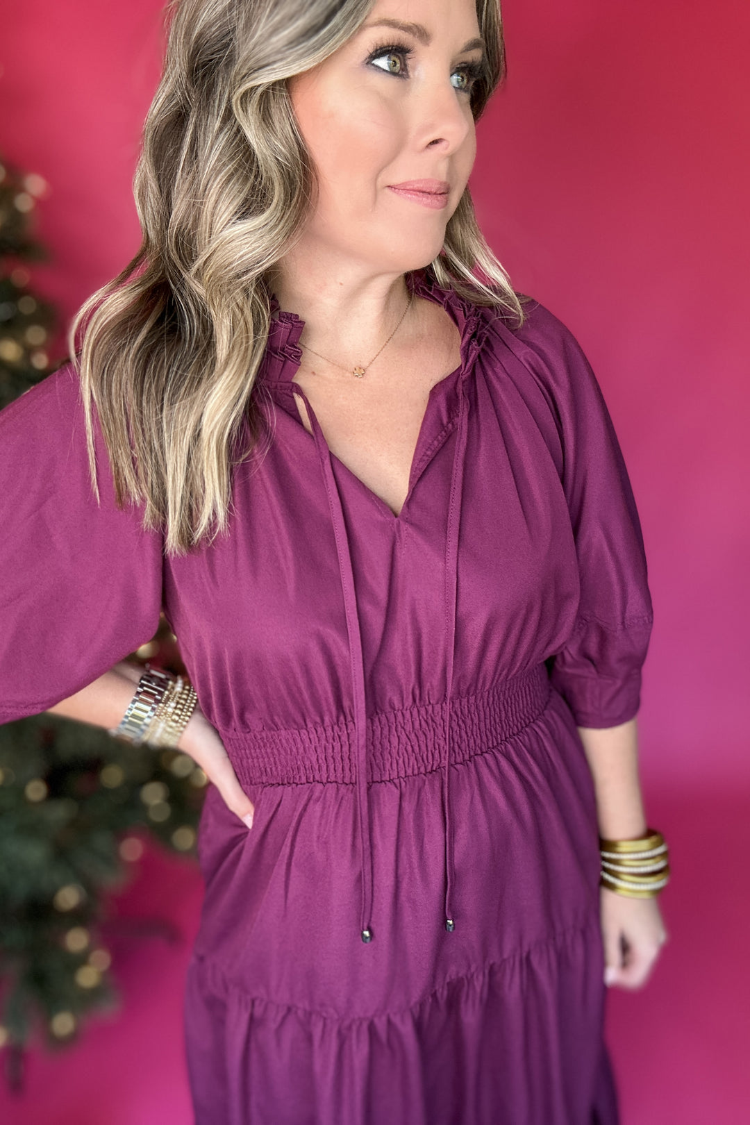 midi dress plum Plum Long Sleeve Wrap Midi Dress AX Paris US