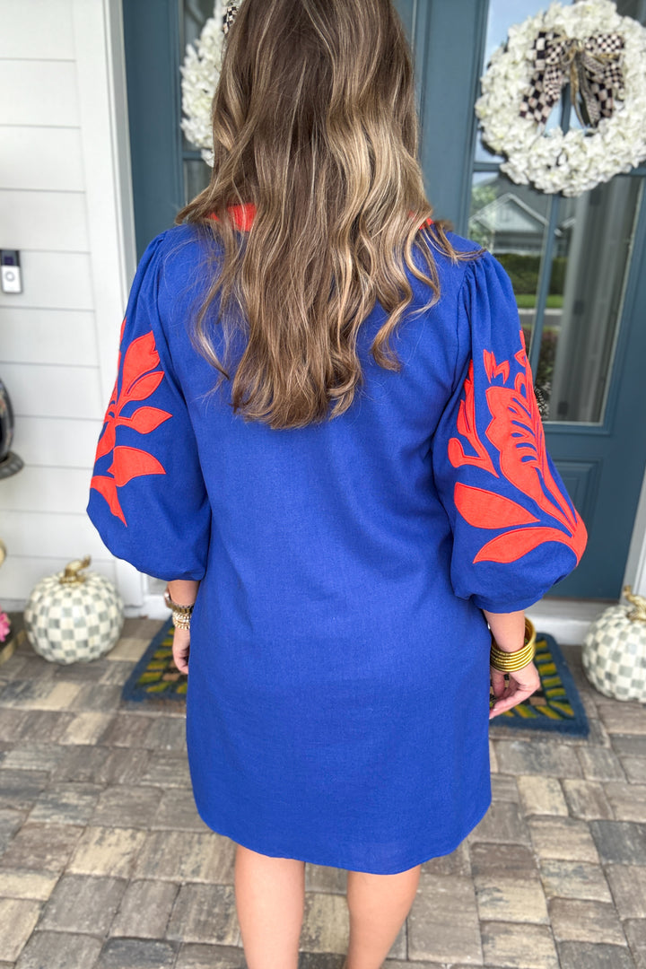 Saturday in Gainesville Appliqué Dress – Royal Blue