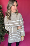 Z Supply: Fin Stripe Sweater Dress-  Heather Taupe