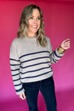 Z Supply: Boyfriend Stripe Sweater - Heather Taupe