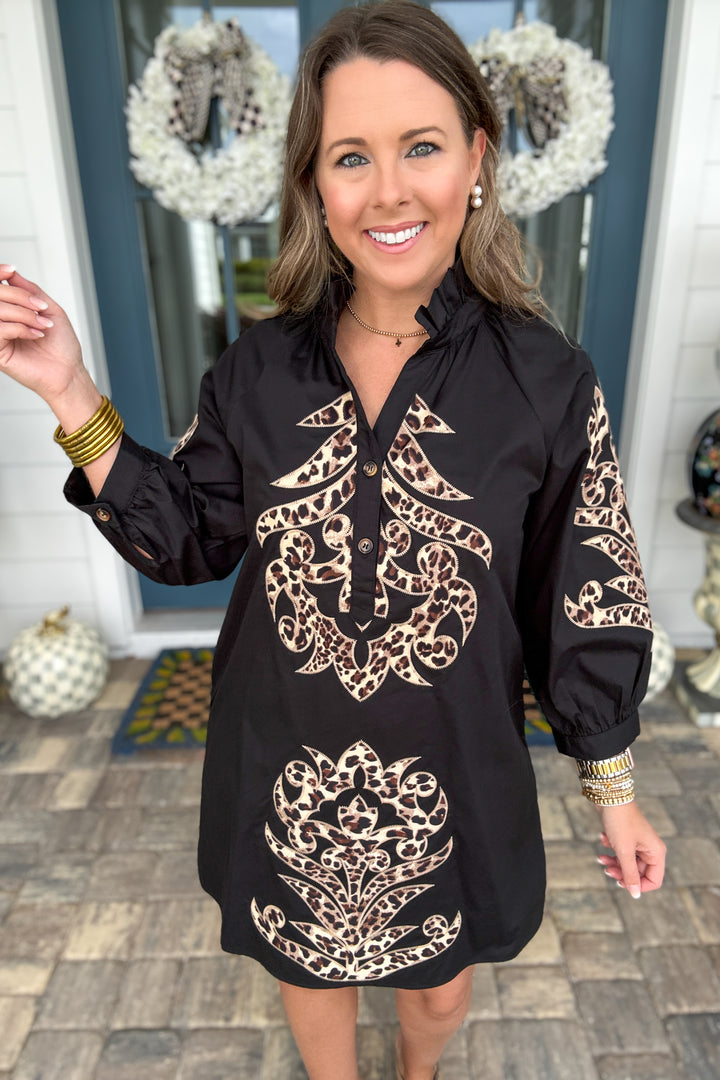 Wild at Heart Leopard Appliqué Dress – Black