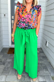 Solid Smocked Waist Wide Pants - Kelly Green