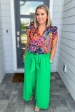 Solid Smocked Waist Wide Pants - Kelly Green