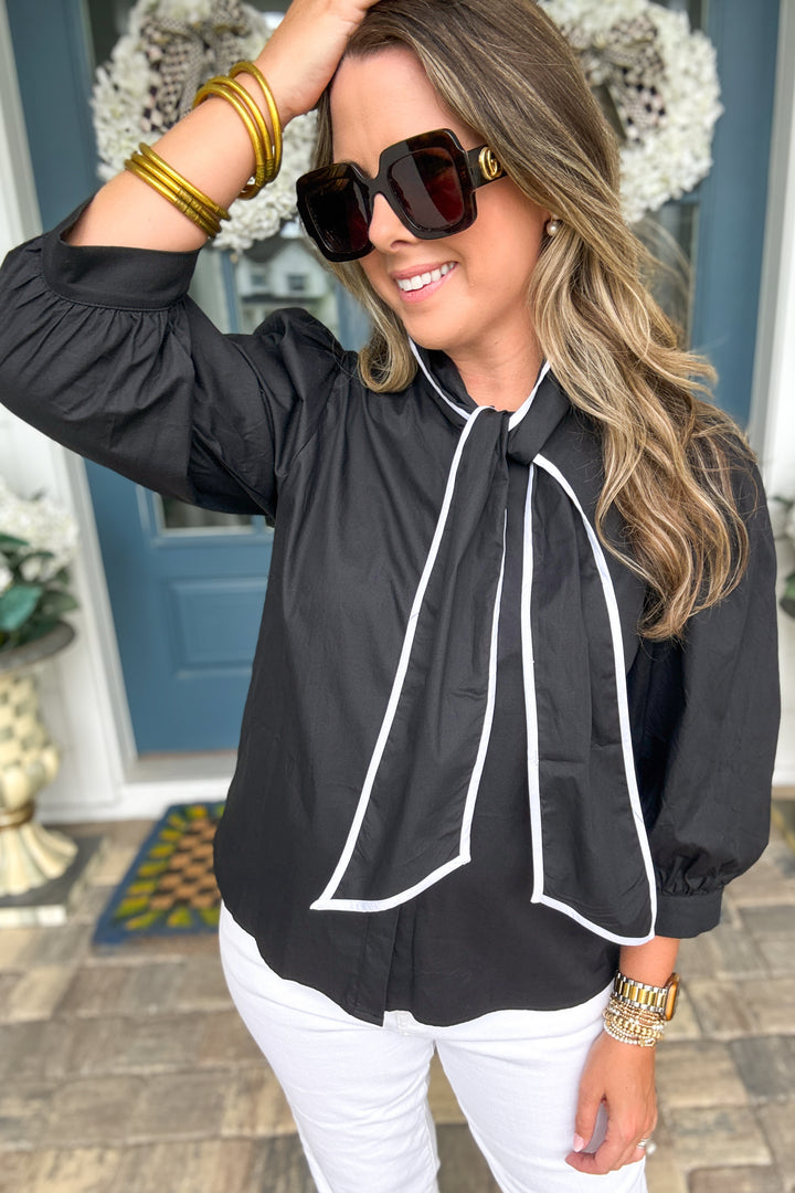 Chic Noir Tie Blouse