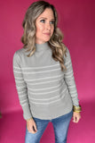 Easy Day Stripe Mock Neck Sweater - Sage