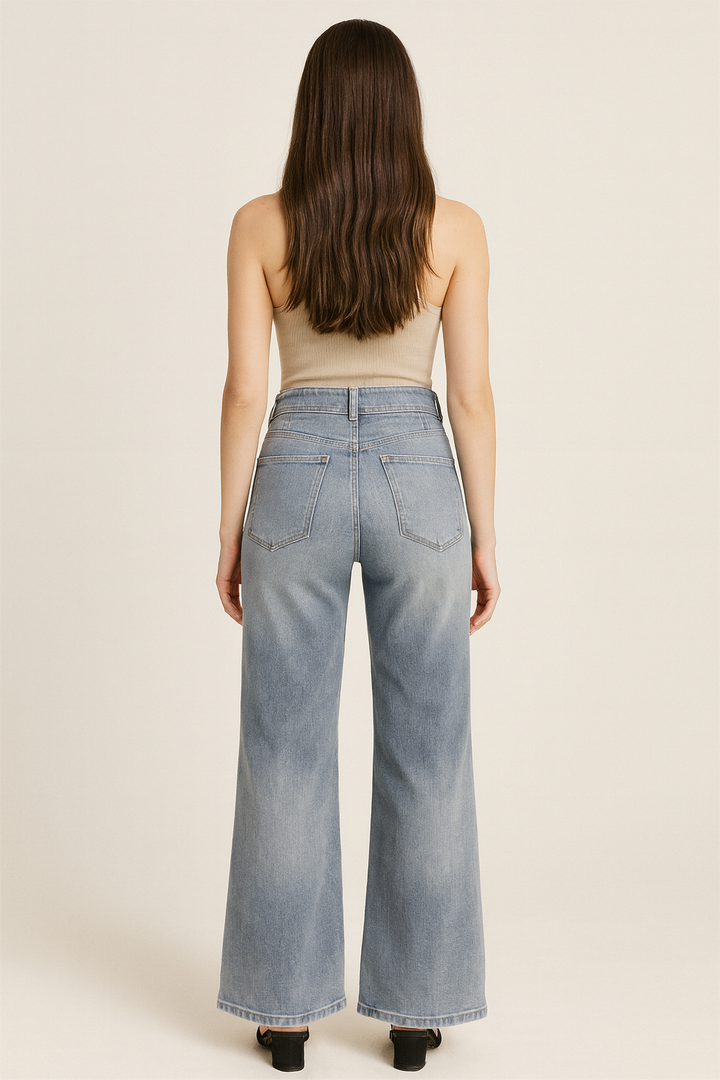 Next Level High Waisted Wide Leg Jean - Light Denim - B Social Boutique