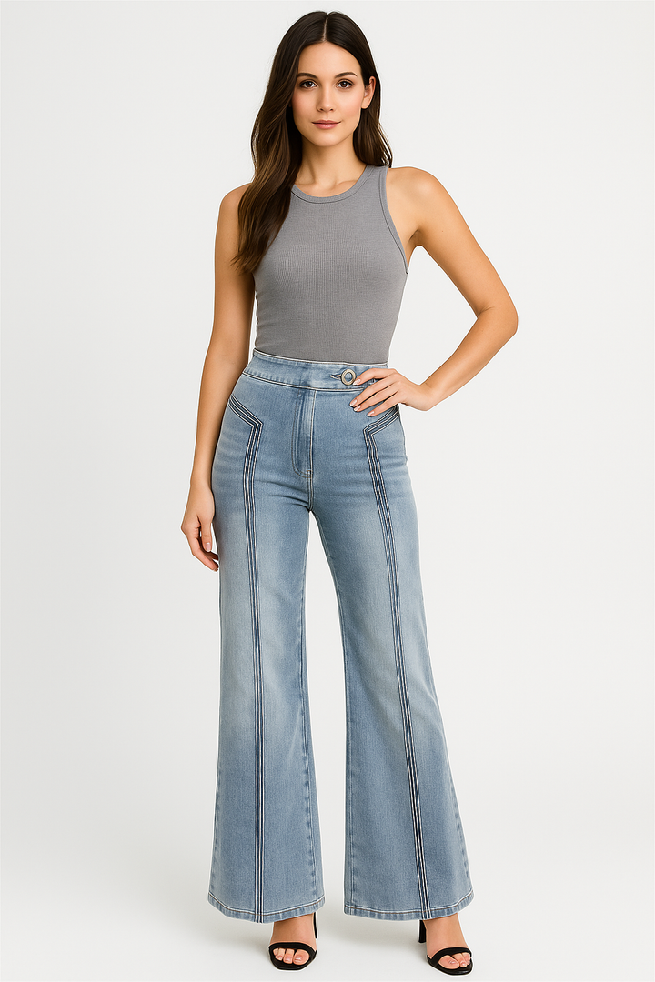 Next Level High Waisted Wide Leg Jean - Light Denim - B Social Boutique