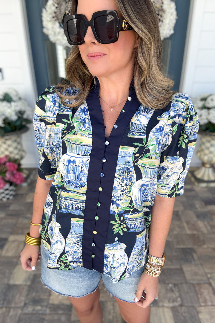 Ginger Jar Button Top - Navy