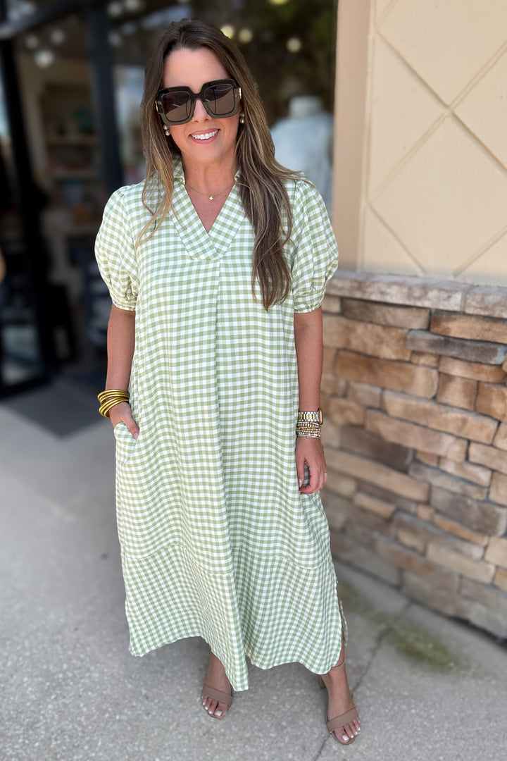 Gingham Midi Dress - Green