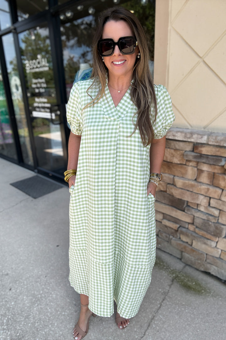 Gingham Midi Dress - Green