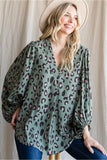 See You Soon Leopard Blouse - Sage