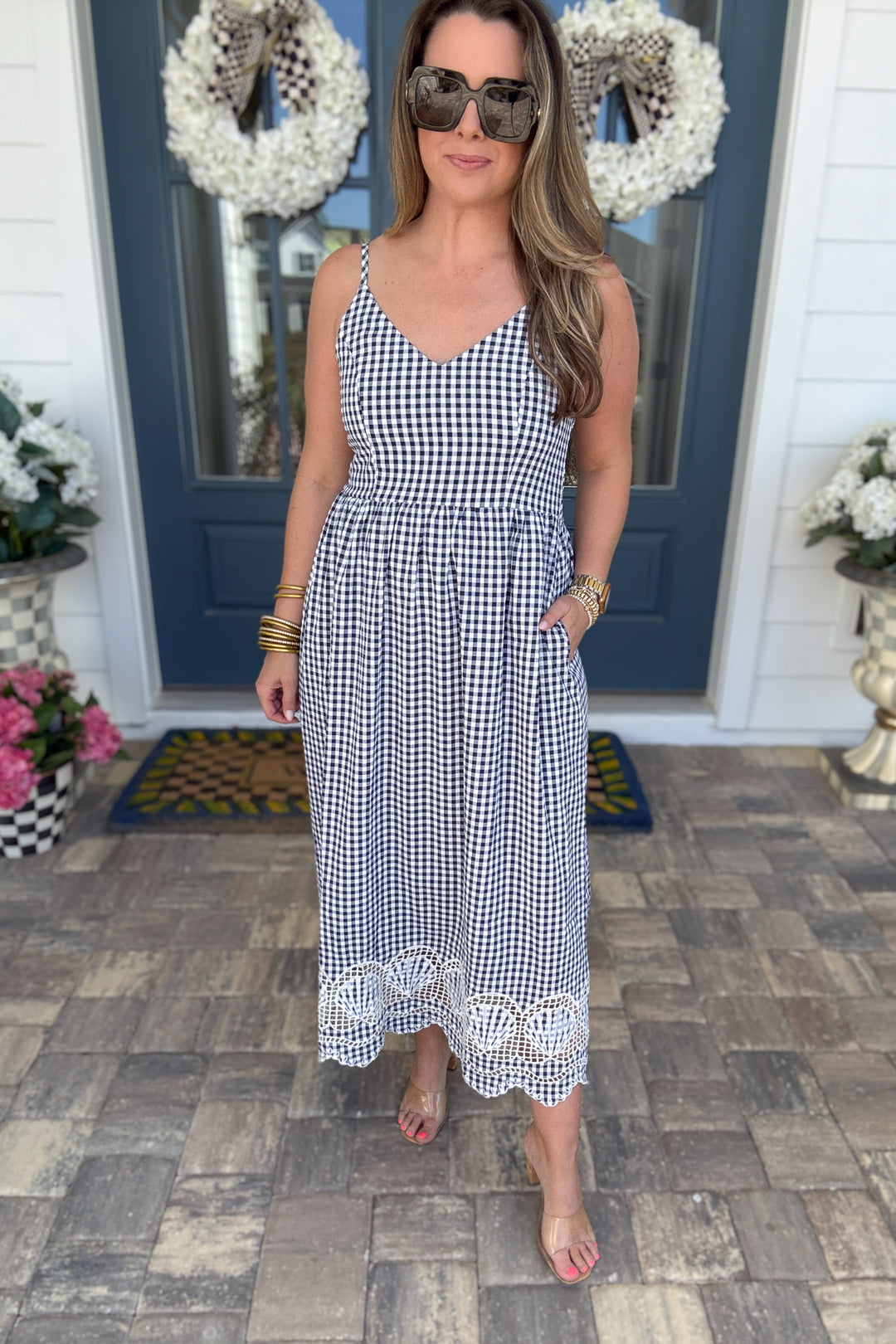 Getting Nauti Gingham Midi Dress Navy