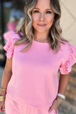 Pearl Embellished Textured  Top - Pink