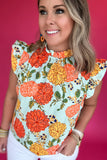 Pretty Whimsy Floral Top - Mint