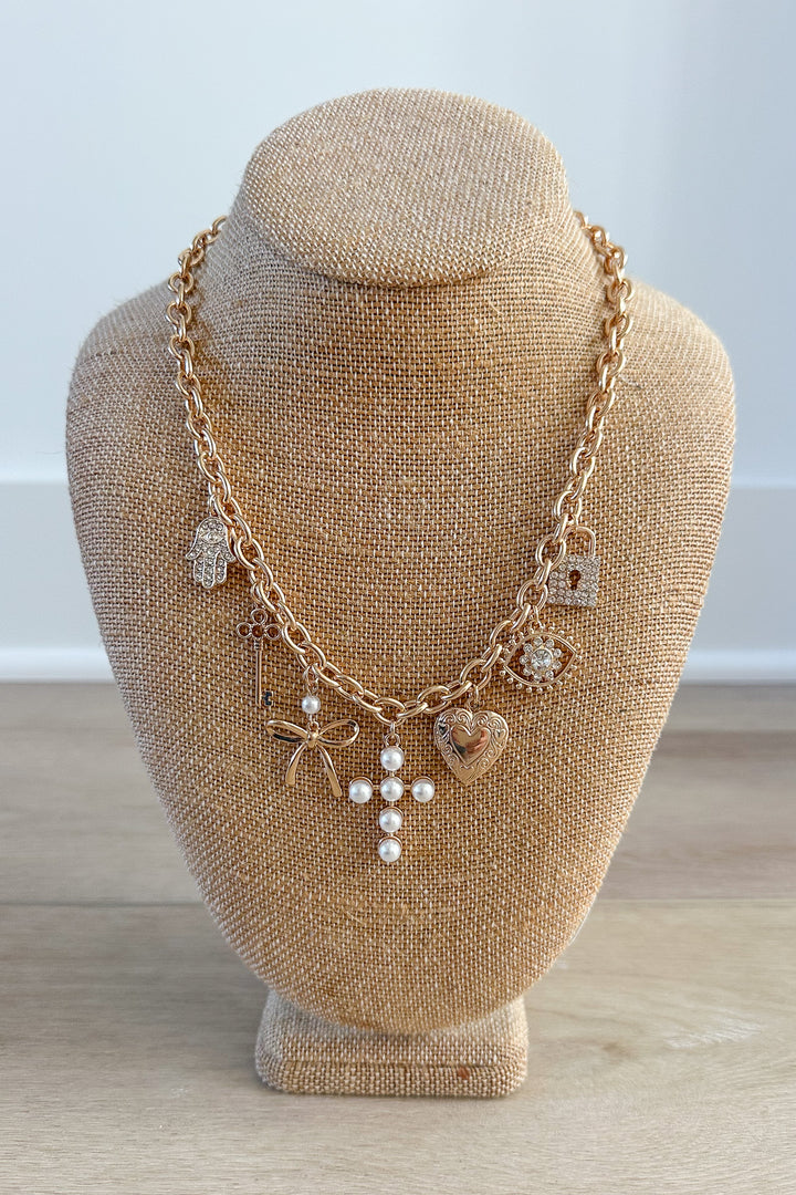 HEART + CROSS CHARM STATION NECKLACE