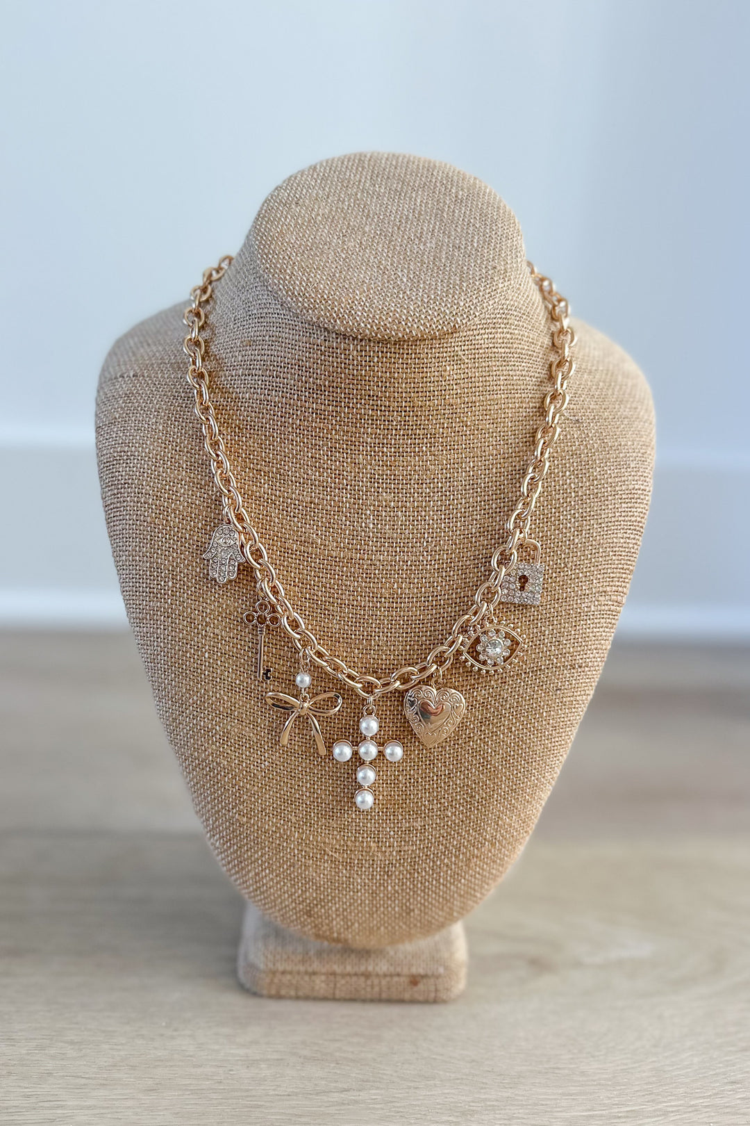 HEART + CROSS CHARM STATION NECKLACE