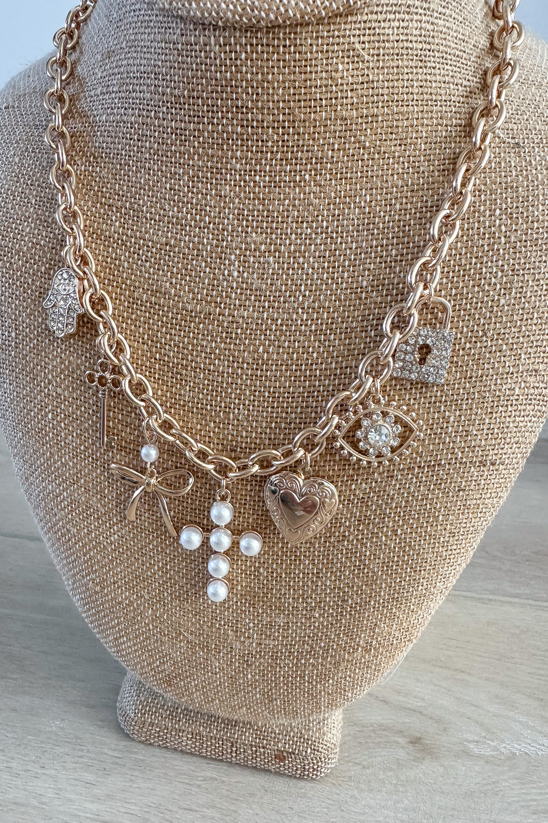 HEART + CROSS CHARM STATION NECKLACE