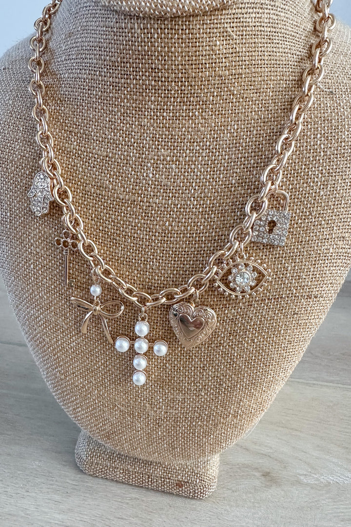 HEART + CROSS CHARM STATION NECKLACE