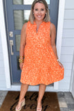 THML: Sleeveless Tiered Textured Dress - Orange