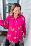 Leopard Is King Button Down Blouse  - Pink