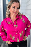 Leopard Is King Button Down Blouse  - Pink