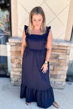 Navy Dreams Ruffle Maxi Dress