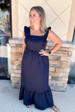 Navy Dreams Ruffle Maxi Dress